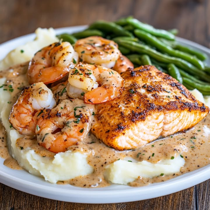 Cajun Garnelen Lachs Gericht