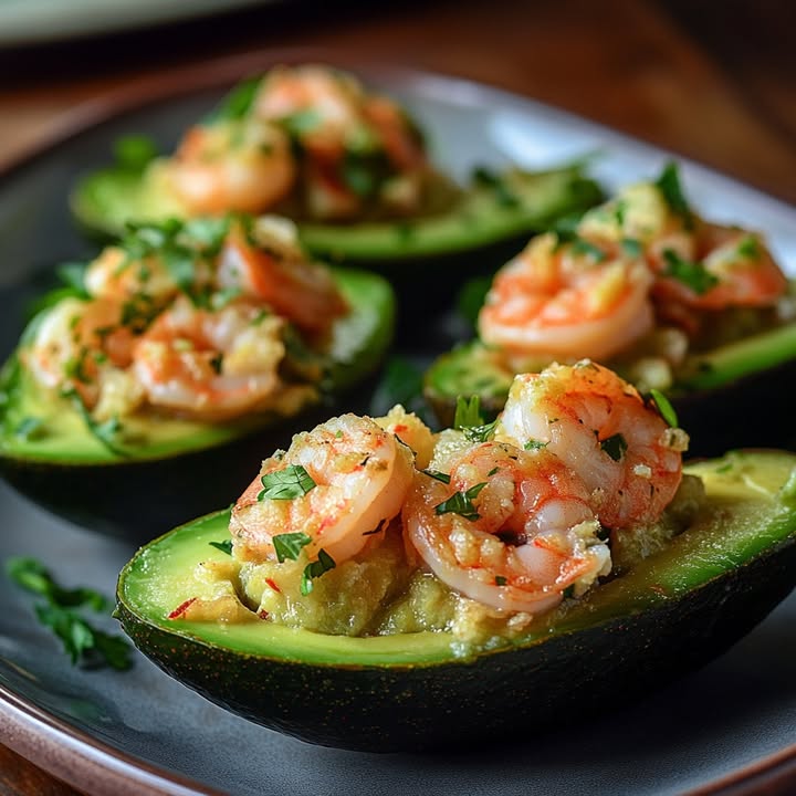 Garnierte Avocado-Shrimpsfüllung