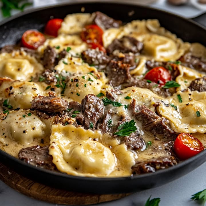 Knoblauchbutter Steak Ravioli