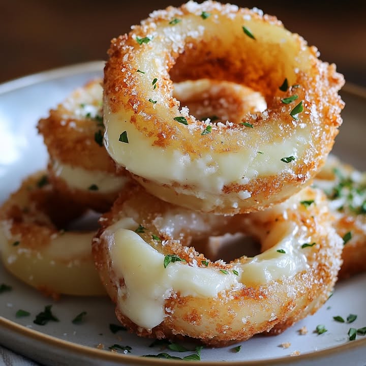 Mozzarella-Zwiebelringe mit Knoblauchbutter