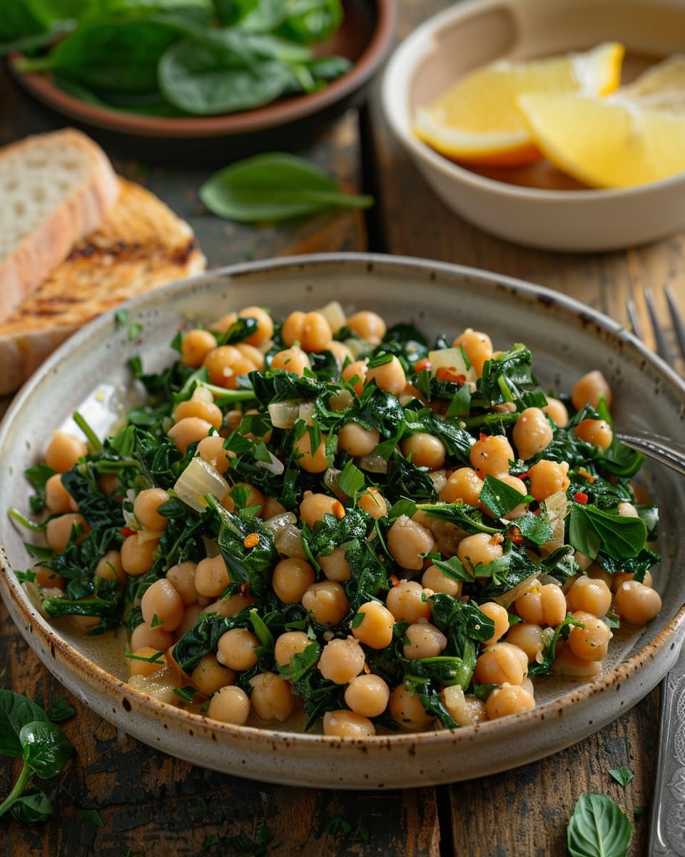 Kichererbsen-Spinatsalat mit Zitronenvinaigrette