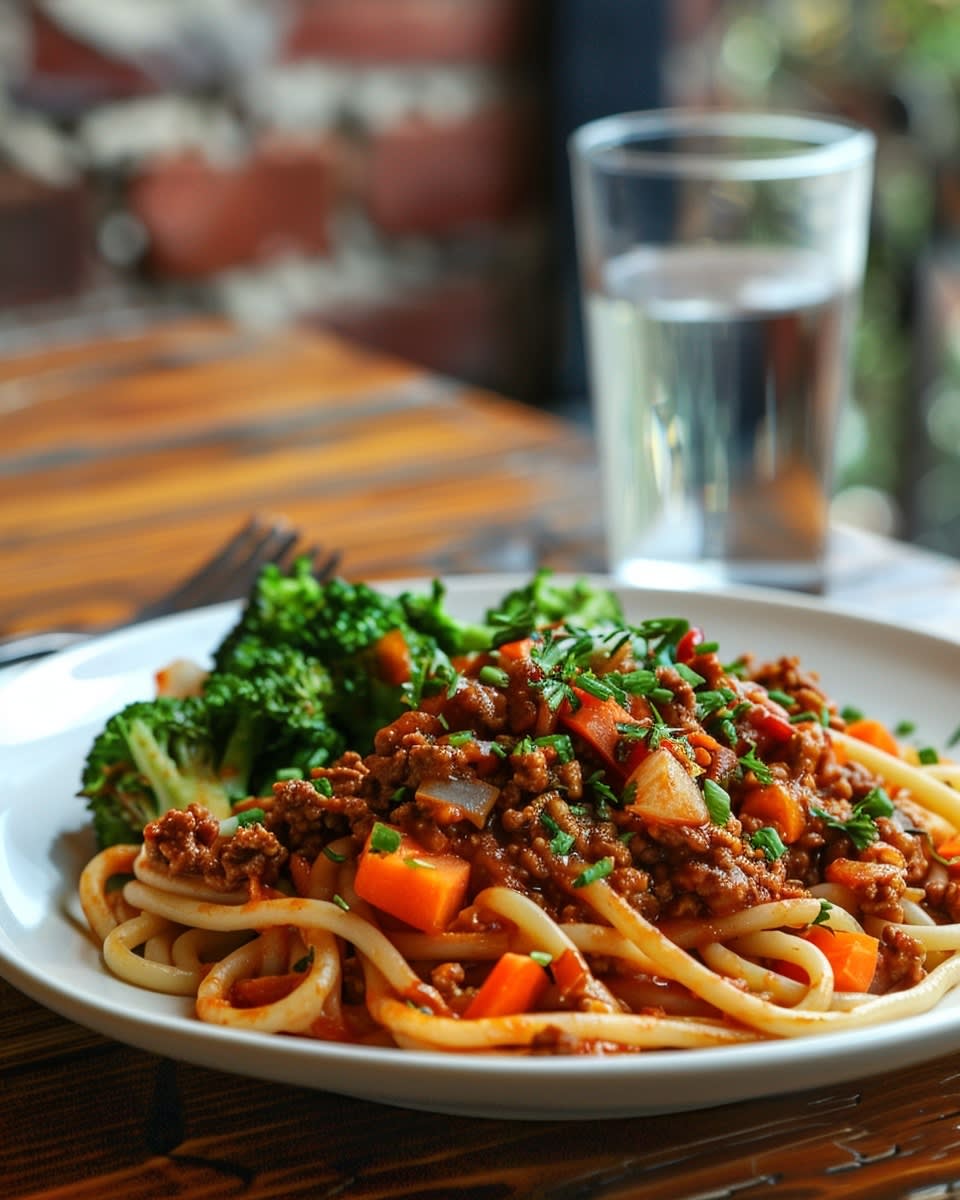 Linsen-Bolognese mit Vollkornnudeln