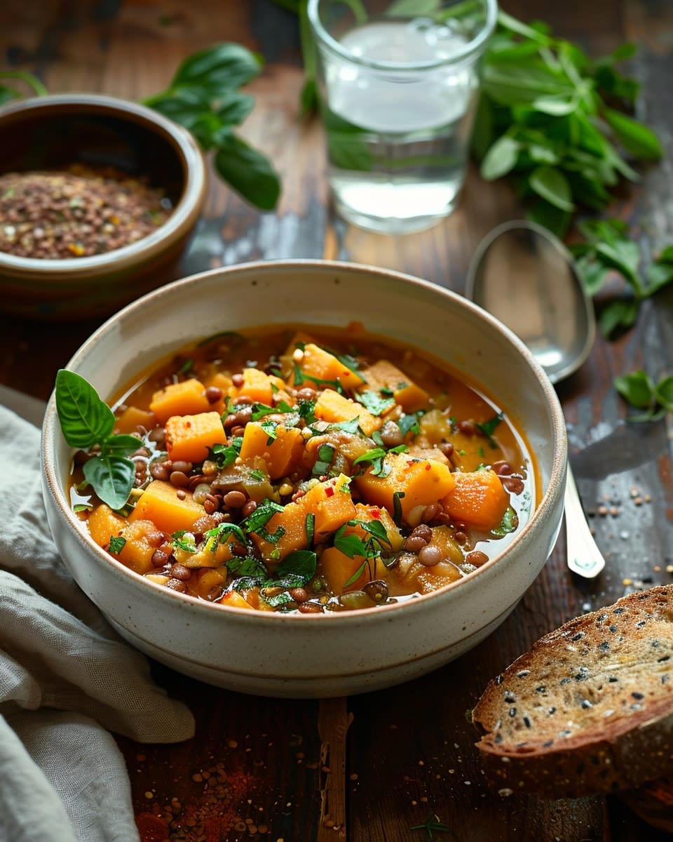Meal Prep Kürbis-Linsen Eintopf