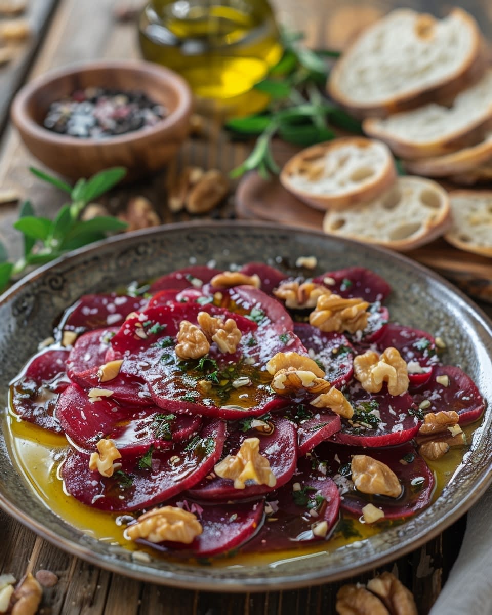 Rote Bete Carpaccio mit Walnüssen