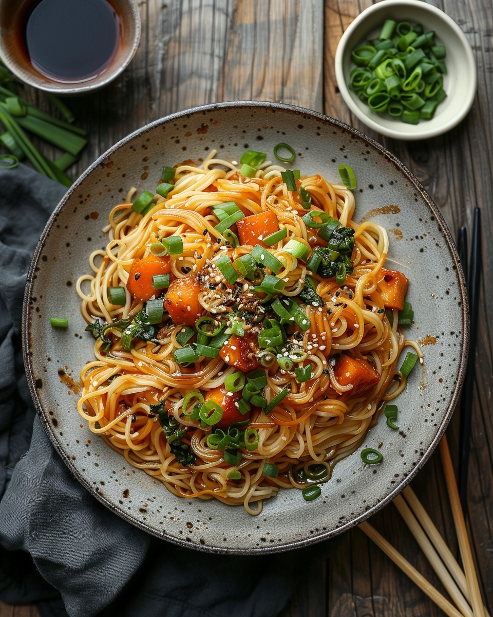 Schnell gebratene Nudeln mit Gemüse