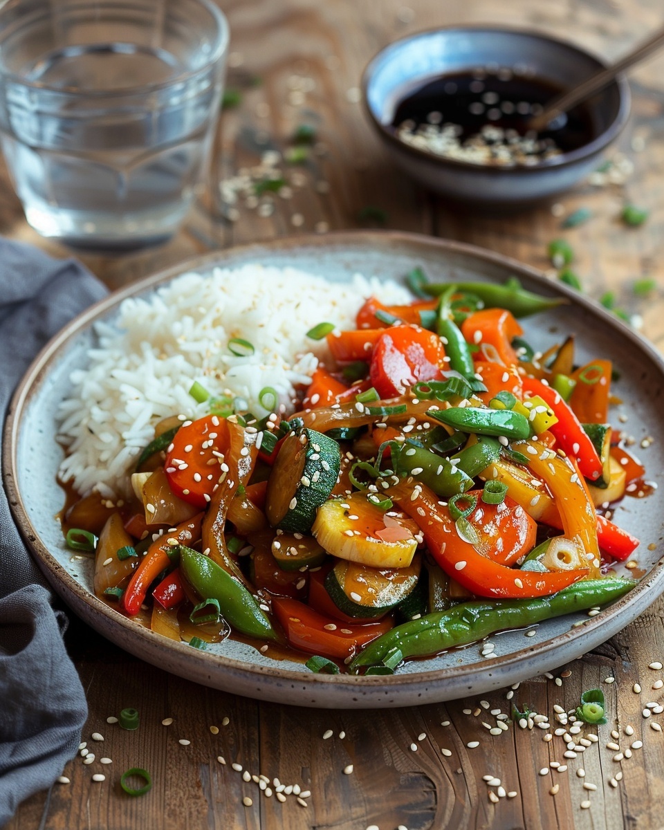 Schnell gebratenes Gemüse mit Sesam