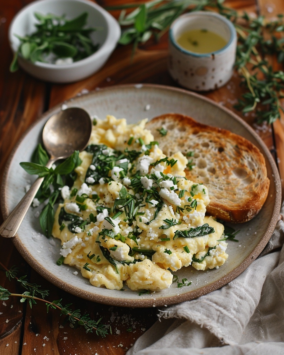 Schnelles Rührei mit Spinat & Feta
