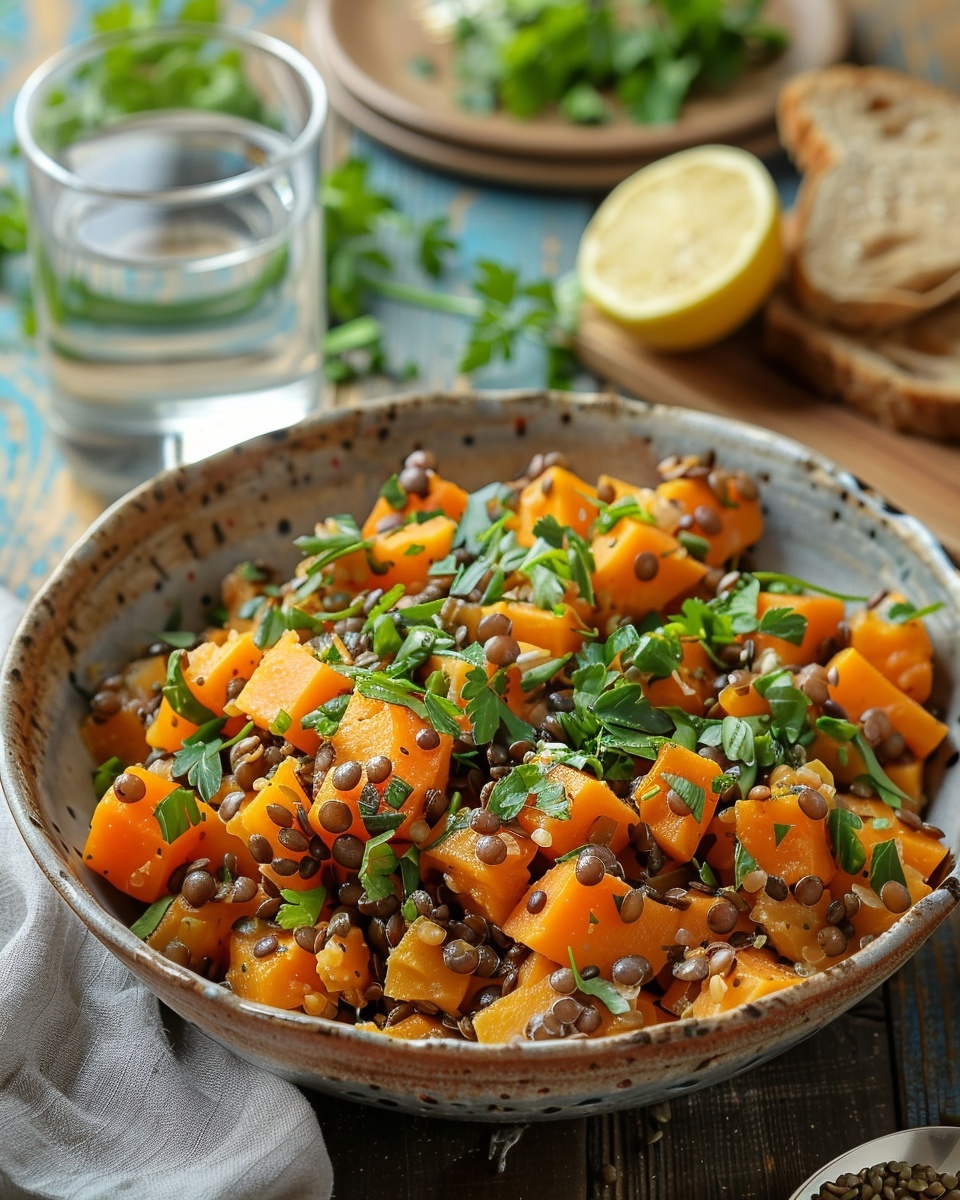 Süßkartoffel-Salat mit Linsen