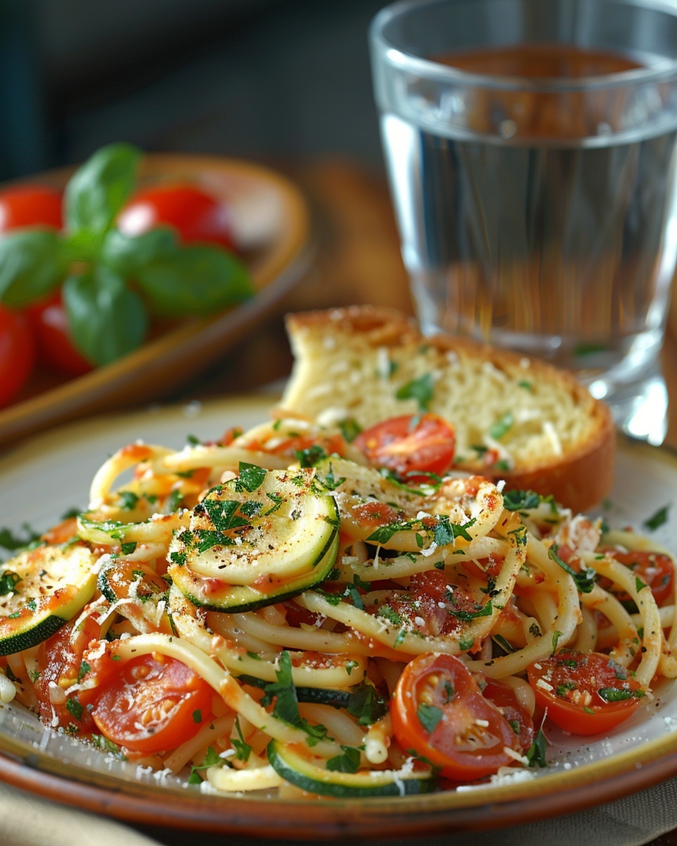 Zucchini-Spaghetti mit Tomaten