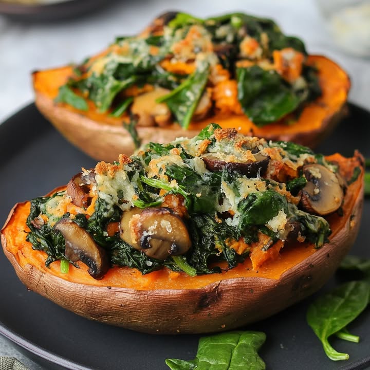 Gefüllte Süßkartoffeln Pilze