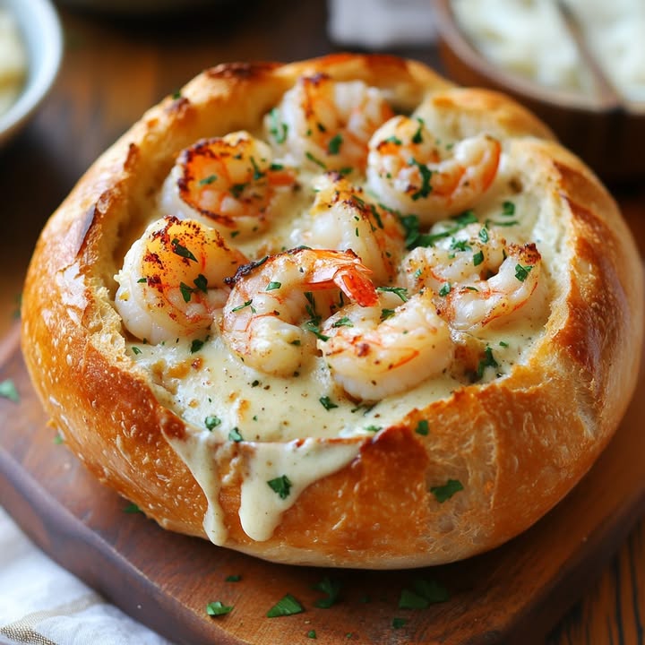 Käse-Garnelen-Brot-Schale
