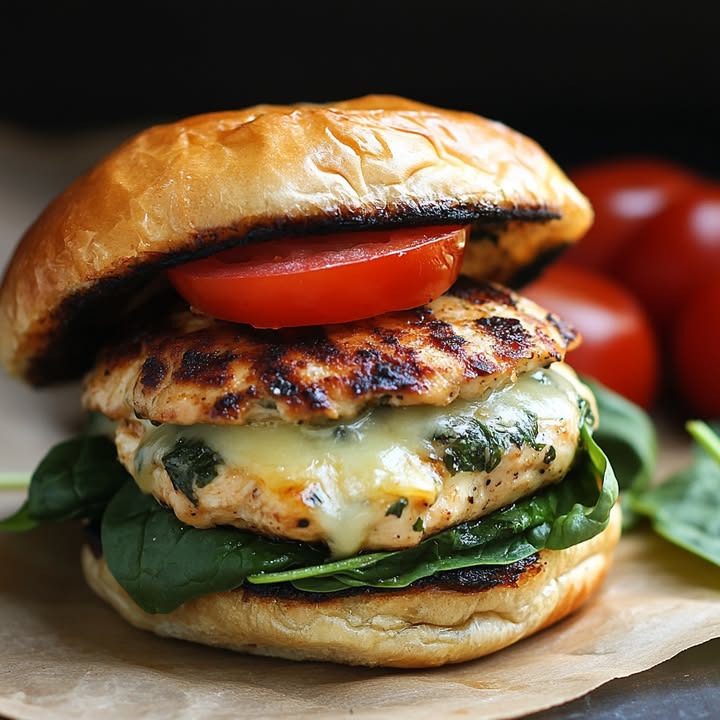 Käse Spinat Hühnchenburger