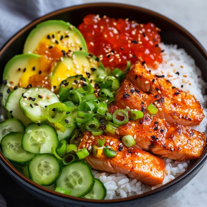 Scharfe Lachs Reis Schüssel