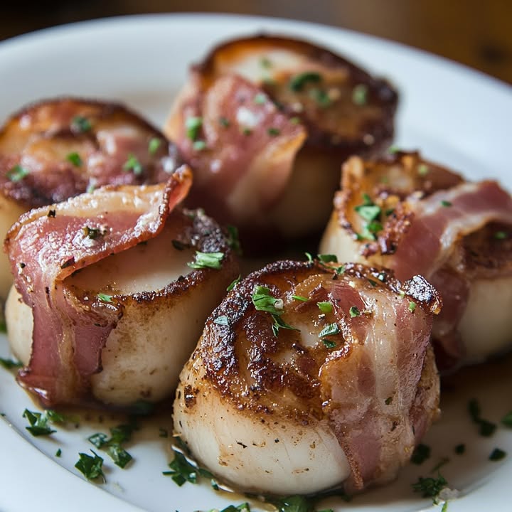 Bacon umwickelte Jakobsmuscheln