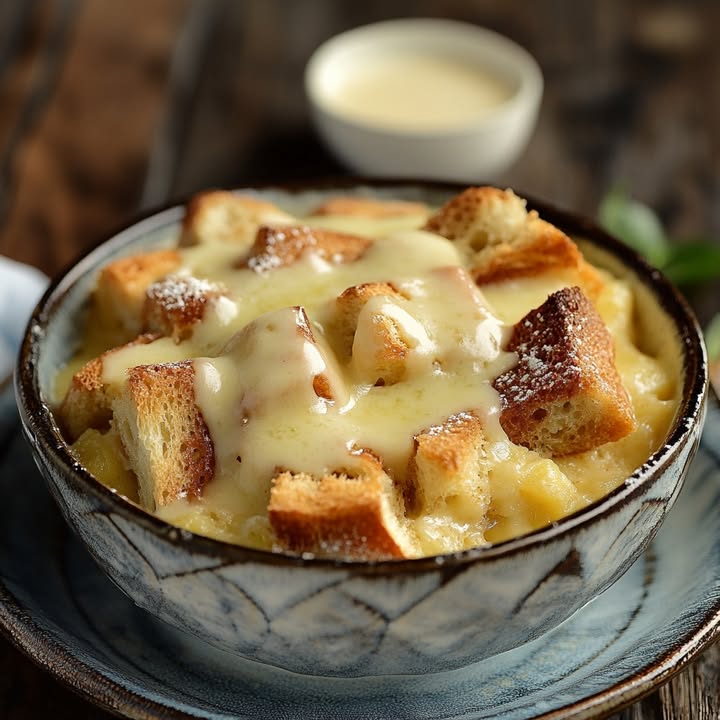 Alte Brotpudding Vanillesauce